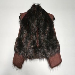 Zara Basic Vintage Faux Brown Skin and Black Fur Vest S
